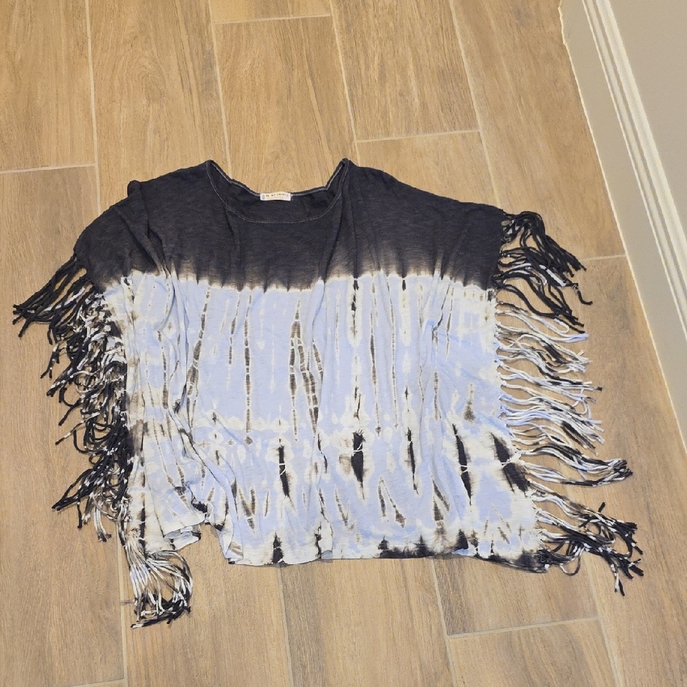 Free People Fringe Tie-Dye Top - Black and White